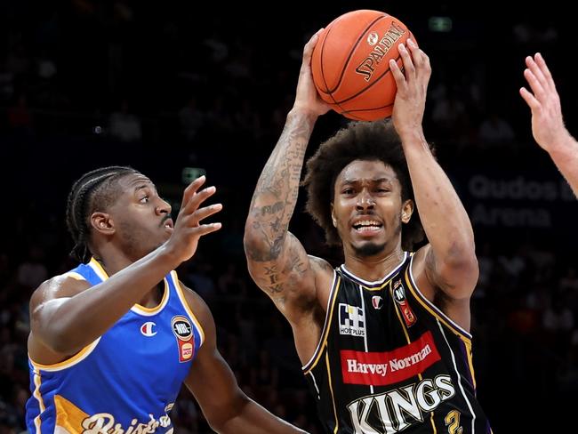 SYDNEY, AUSTRALIA - DECEMBER 15:  Jaylen Adams of the Kings drives to the basket during the round 12 NBL match between Sydney Kings and Brisbane Bullets at Qudos Bank Arena, on December 15, 2024, in Sydney, Australia. (Photo by Matt King/Getty Images)