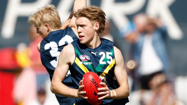 Noah Mraz has “showed his mindset” by unknowingly playing on a fractured foot, according to Dandenong Stingrays coach Nick Cox. (Photo by Michael Willson/AFL Photos via Getty Images)