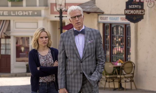 Scenes from 'The Good Place' starring Kristen Bell and Ted Danson.
Images supplied by Netflix