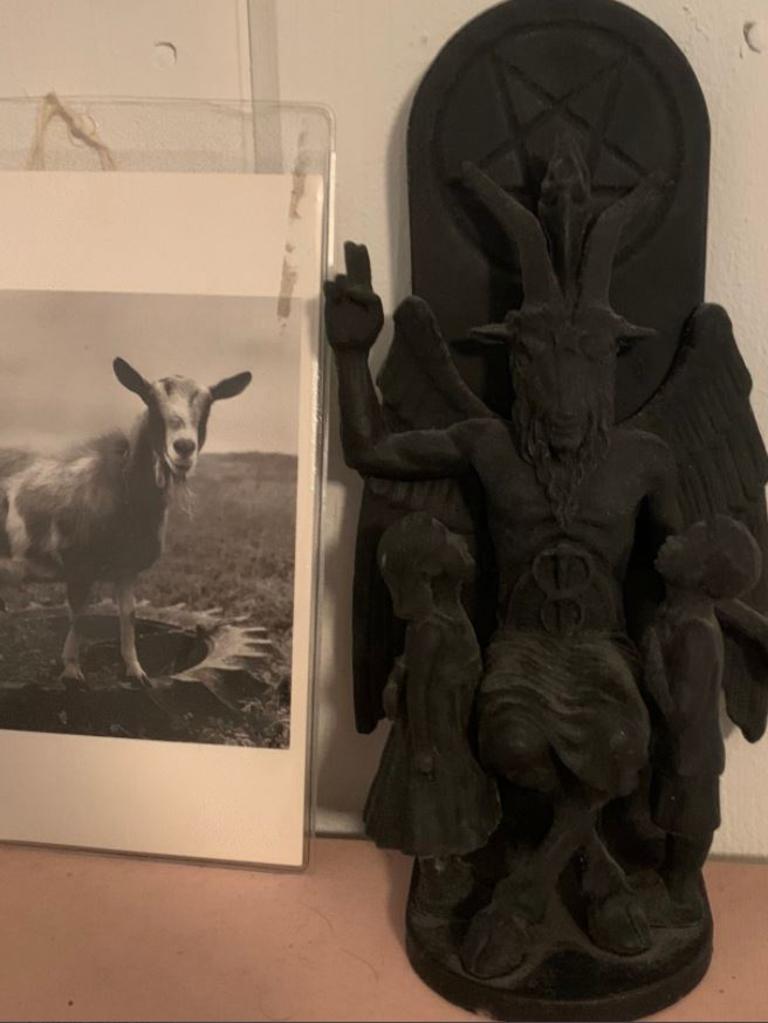The Baphomet was found behind a dead bird in a plastic bag. Picture: @FredTJoseph