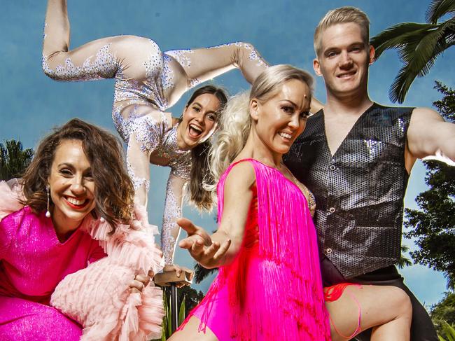 NEWS : BRISBANE FESTIVAL: Artistic director Louise Bezzina, contortionist Shannen Michaela from Circ O L I O and roller skaters Emma Goh and Scott Lazarevich for Brisbane Festival launch story to run Tuesday.Picture: NIGEL HALLETT*** Shannen  *** 0401044057 ***