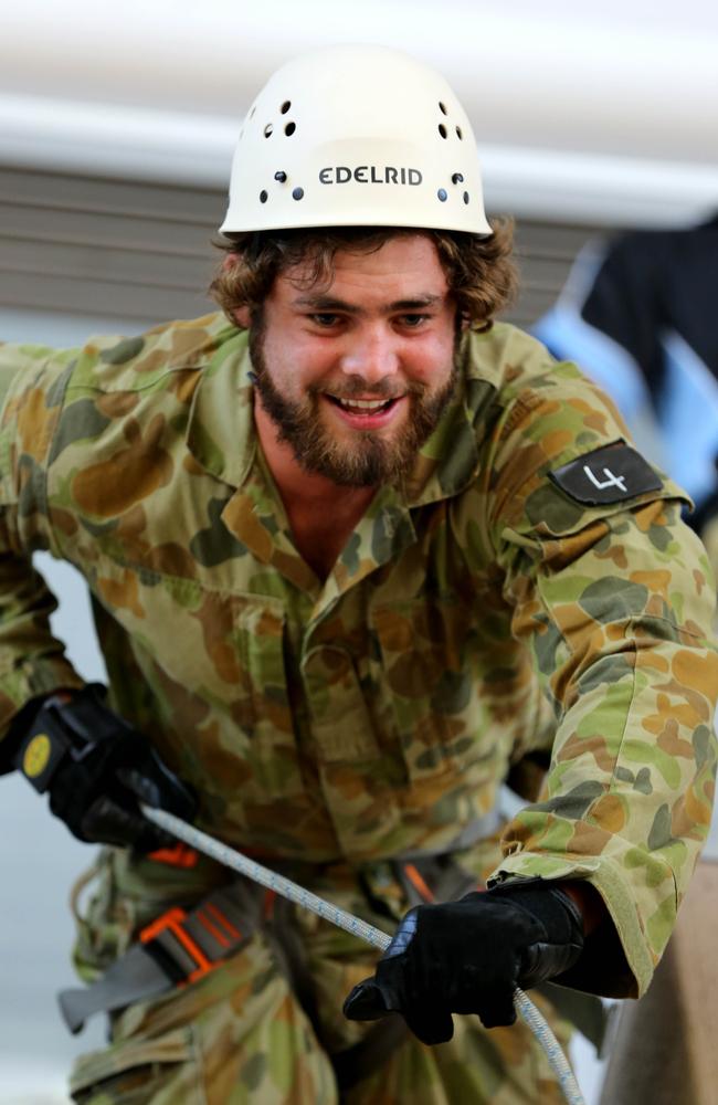 Liam Gill is put through his paces during a drill.