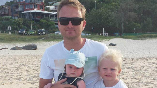 Rob Croll with sons Bowie and Rafe before his surfing accident.