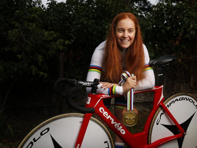 Felicity Wilson-Haffenden 18 of Hobart who recently won gold in the time trial along with bronze in the team pursuit and individual pursuit a the world junior cycling championships. Picture: Nikki Davis-Jones