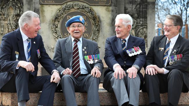 At the City of West Torrens War Memorial Gardens, Indonesian Confrontation veterans, including, (LtoR) Paul Bayliss, Ansel Mathews, Don Cameron, and Brian Selby, for the upcoming anniversary of the confrontation. Picture Dean Martin