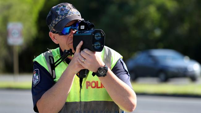 Police will focus on speed today for Road Safety Week. Sgt Greg Rose will show off the use of the LIDAR device. Picture: Marc McCormack