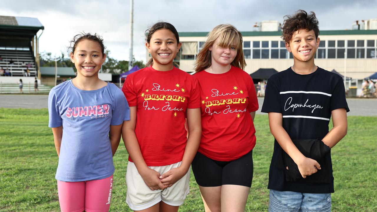 Shekinah Vui, Zariyah Vui, Telisha Zander and Elia Vui at the Cairns Churches Joy to the World Community Carols, held at the Cairns Showgrounds. Picture: Brendan Radke