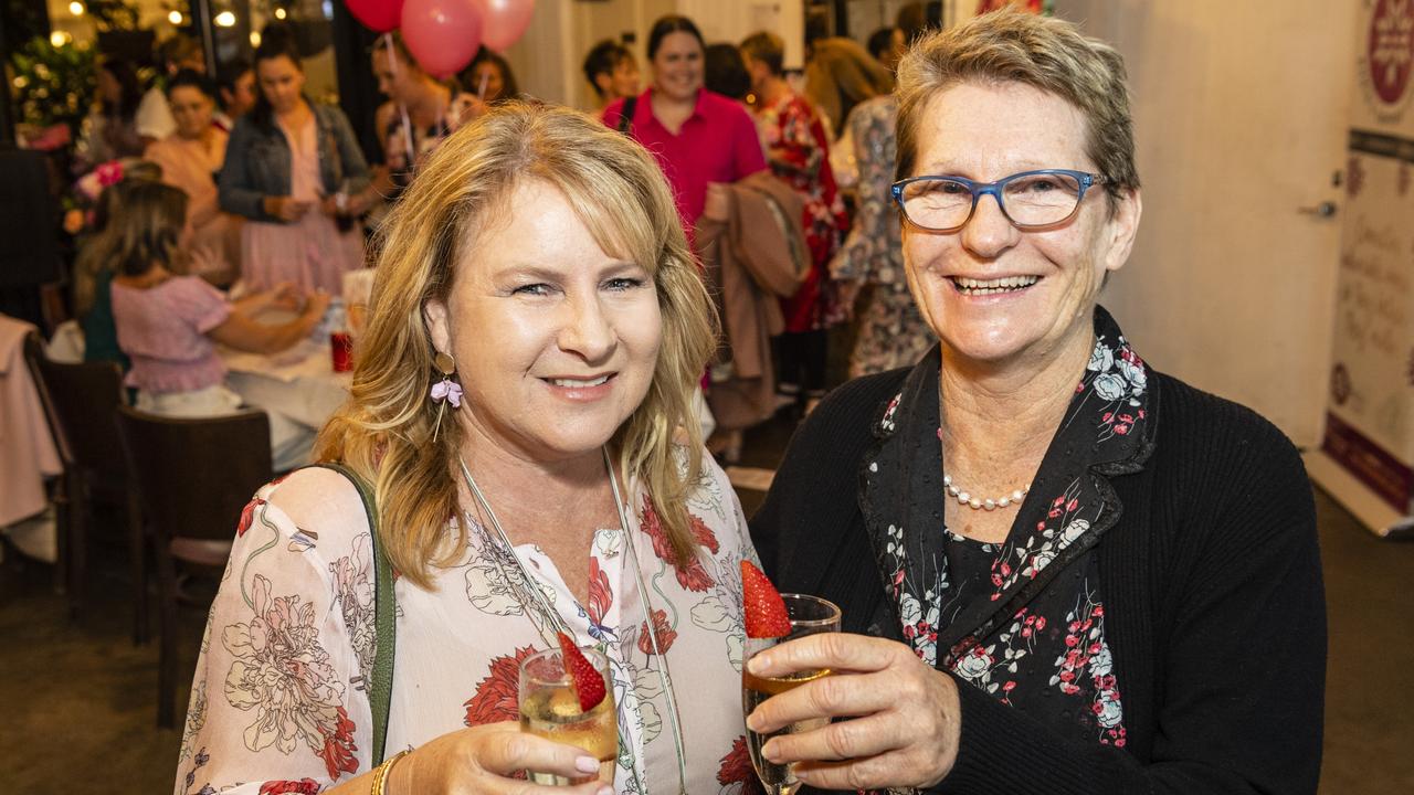 Robbie Smith (left) and Michelle Turner at the ladies cocktail night fundraiser for Protea Place at the Royal Hotel, Friday, April 29, 2022. Picture: Kevin Farmer