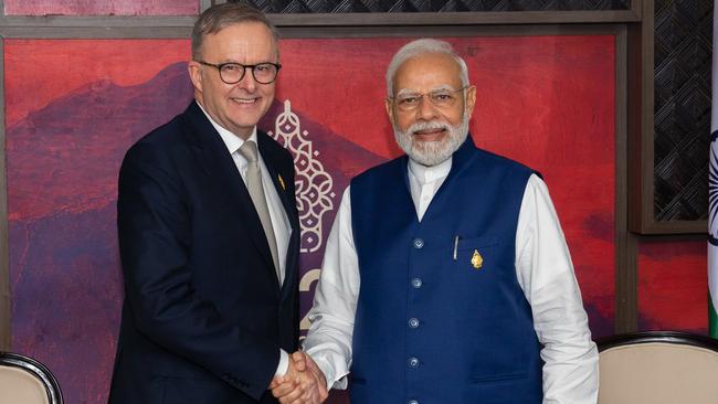 Anthony Albanese, pictured with Narendra Modi, will be the first Australian prime minister to visit India since 2017. Picture: Twitter