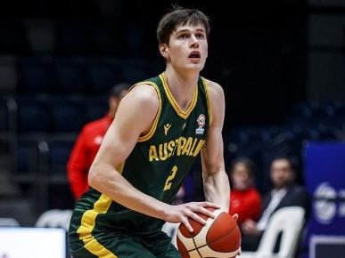 Teenage Australian Boomer Alex Toohey in action during FIBA World Cup qualifiers. Picture: Supplied