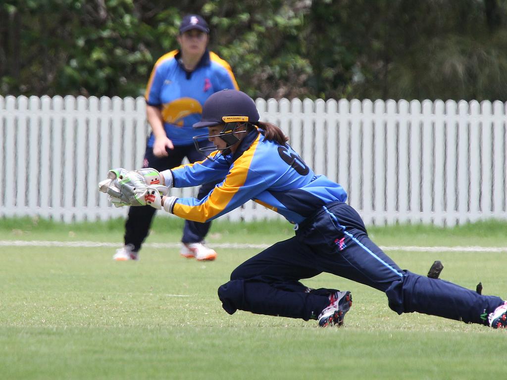 Katherine Raymont Shield women's cricket - Gold Coast Dolphins vs Wynnum-Manly/Redlands at Bill Pippen Oval, Robina. Dolphins Keeper Chelsea Gan ( Out ). Pic Mike Batterham