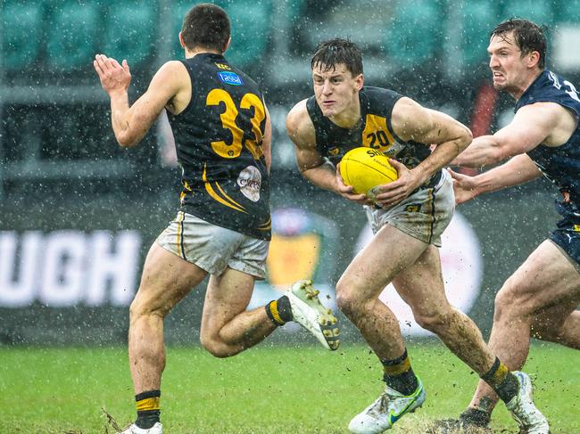 Adams in actions against Launceston in this year’s TSL Grand Final. Picture: Linda Higginson.