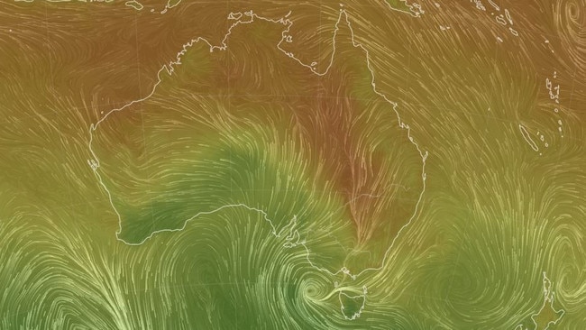 Temperatures in parts of the southeast could soar into the high 30s over a week of dangerous fire conditions. Picture: earth.nullschool