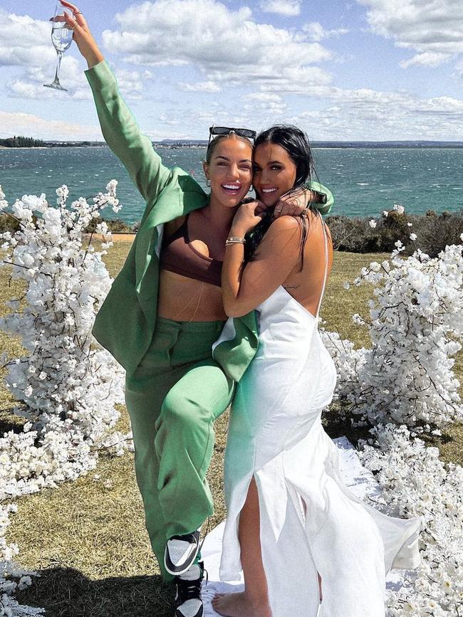 Ms Hadjia (left, green suit) returned a blood alcohol reading of 0.181. Hours earlier she shared a photo from the wedding with her 39,000 followers. Picture: Instagram