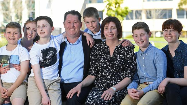 Health Minister Jack Snelling is quitting politics to spend more time with wife Lucia and children Molly, 19, Helena, 18, Frank, 14, Joseph, 13, Peter, 9, and Thomas, 7. Picture: Tom Huntley