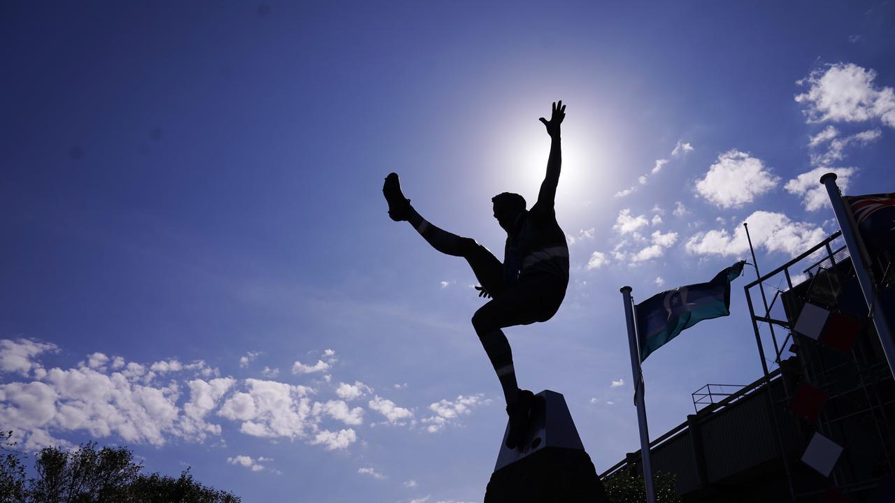 Ted Whitten’s statue stands proudly at the home of the Dogs. Picture: Michael Dodge