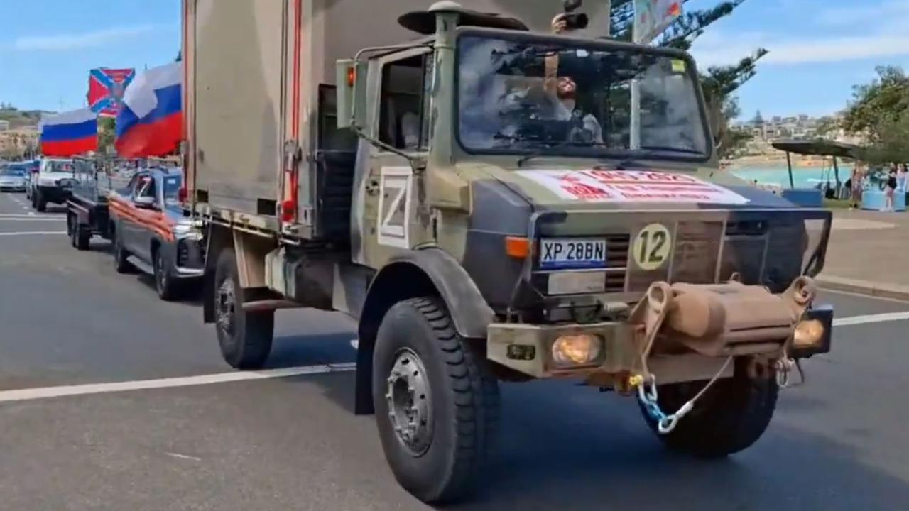 The convoy featured Russian flags and a military-style vehicle. Picture: X