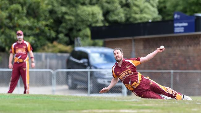 RDCA: North Ringwood’s Luke Ridgwell throws at the stumps. Picture: Steve Tanner