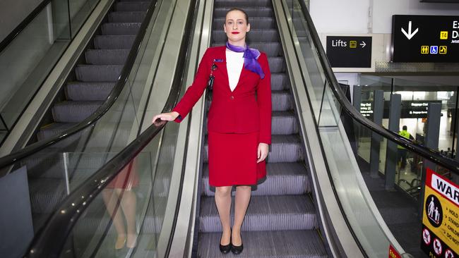 Virgin Australia cabin crew member Carly Matthews says it is hard to describe the feeling of uncertainty hanging over her. Picture: Sarah Matray