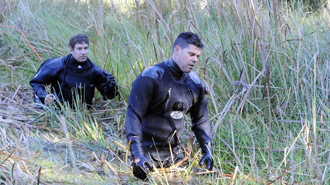 Police divers conducting a search for evidence in relation to missing woman Leisl Smith at a property at Kangy Angy. Picture: Supplied