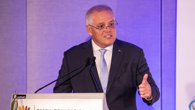 Prime Minister Scott Morrison address the WA Chamber of Commerce in Perth. Picture: Jason Edwards