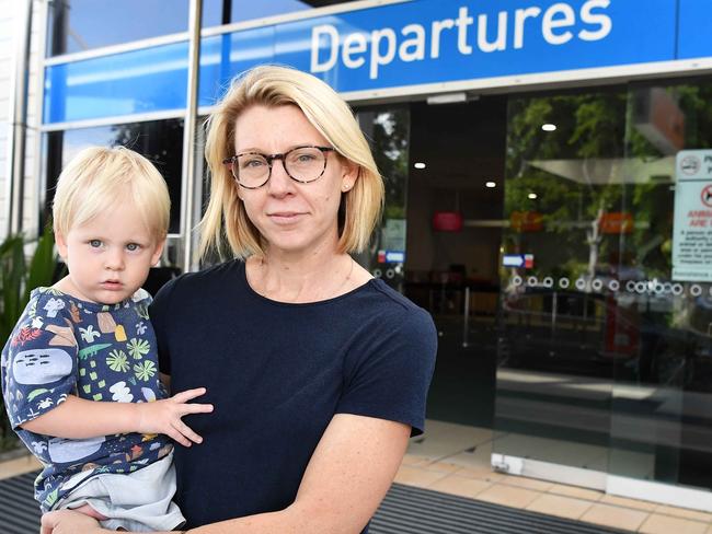 Bonza has broken its silence amid speculation it could be placed into administration, as passengers Mareike Crawford and her family are left grounded at Sunshine Coast Airport. Picture: patrick Woods.