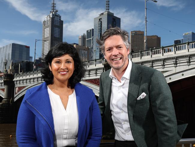 Lord Mayor Nick Reece and Candidate for Deputy Mayor Roshena Campbell on Princess Bridge for part of their campaign to light up the city and its bridges.                     Picture: David Caird