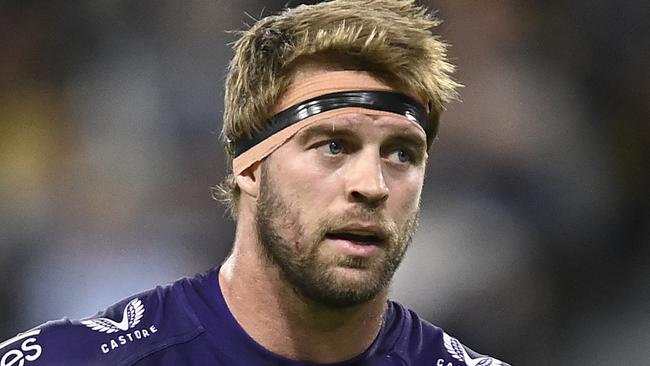 TOWNSVILLE, AUSTRALIA - JUNE 04: Christian Welch of the Storm looks on during the round 14 NRL match between North Queensland Cowboys and Melbourne Storm at Qld Country Bank Stadium on June 04, 2023 in Townsville, Australia. (Photo by Ian Hitchcock/Getty Images)