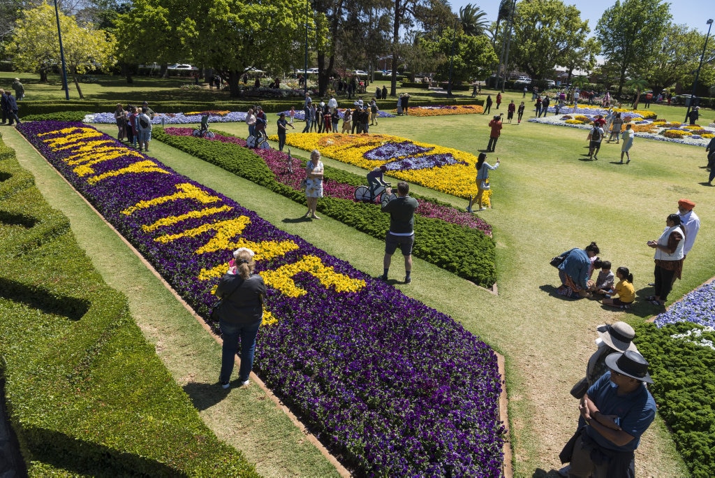 Crowds of people admire Laurel Bank Park during Carnival of Flowers 2020, Saturday, September 26, 2020. Picture: Kevin Farmer