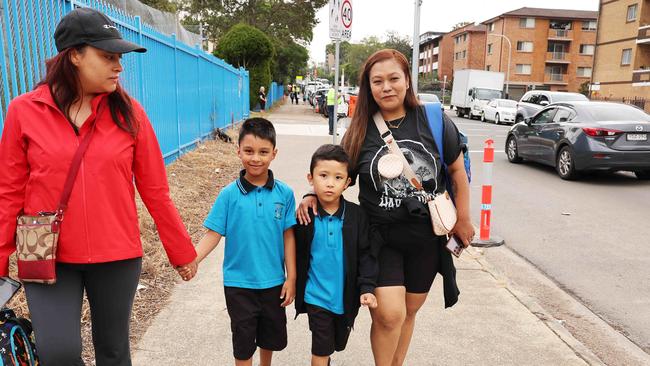 LWPS mums Barsha Khadka (left) and Sabina Shahi (right) arrive at Gulyangarri with sons Benish Chaulagain and Supa Sj Thakali. Picture: Rohan Kelly