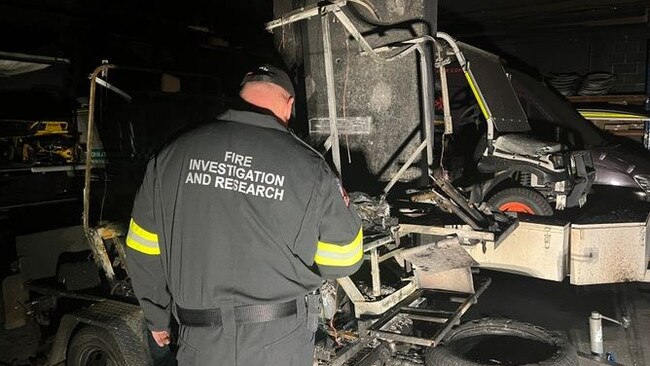 A lithium-ion battery ignited at a St John's Ambulance facility in Sydney on Friday. Picture: NSW Fire and Rescue