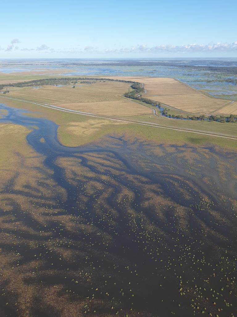 Hay resembled scenes of an ‘inland seas’. Picture: Riverina Helicopters