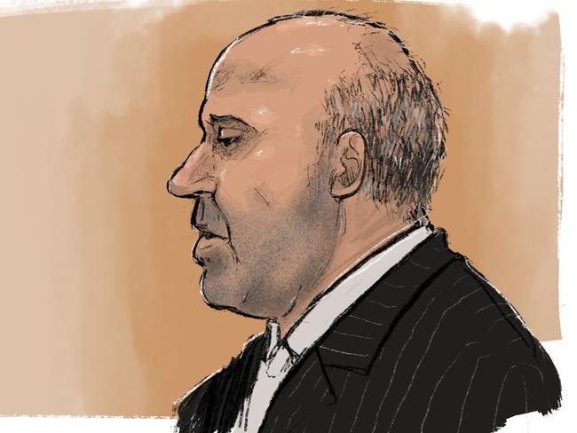 A court sketch of Tony Mokbel during his recent appeal. Picture: Nine News
