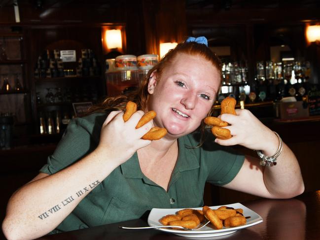 Hotel Darwin staff member and nugget eating contestant Amy George thinks she has what it takes to be the first to eat 50 chicken nuggets for the Hotel Darwin's Australia Day food challenge this year. Picture Katrina Bridgeford.