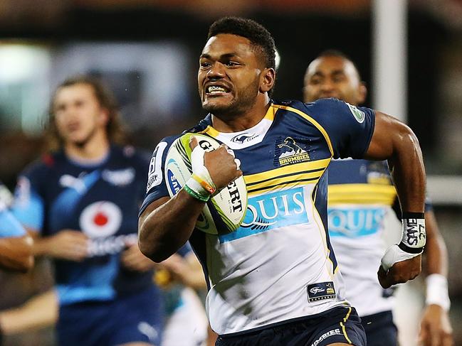 CANBERRA, AUSTRALIA - MAY 29: Henry Speight of the Brumbies runs away to score a try during the round 16 Super Rugby match between the Brumbies and the Bulls at GIO Stadium on May 29, 2015 in Canberra, Australia. (Photo by Stefan Postles/Getty Images)