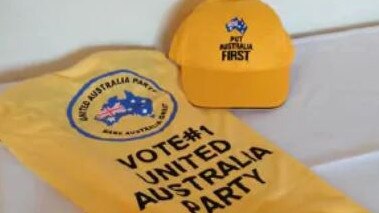 United Australia Party campaign merchandise. Picture: Facebook.