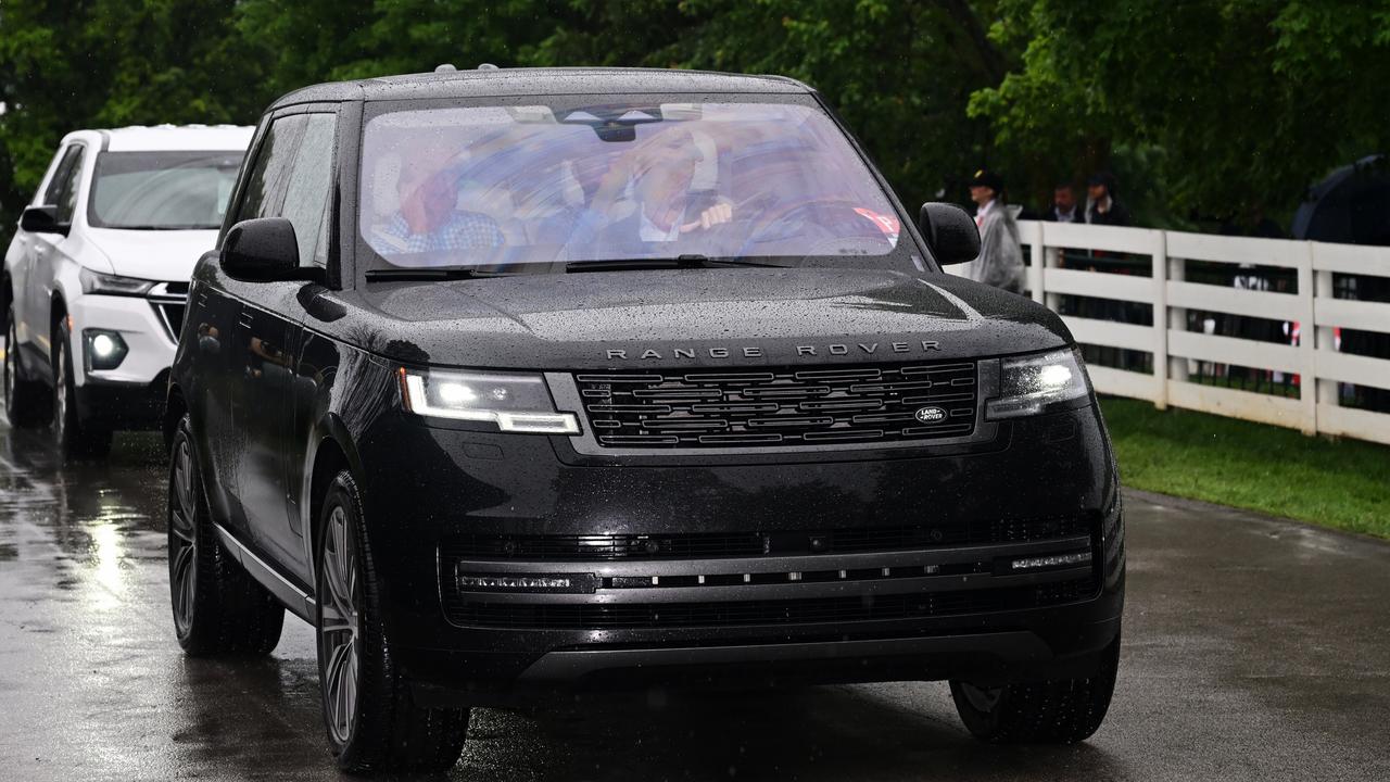 Scottie Scheffler arrives at the course after being detained by police before the second round of the 2024 PGA Championship at Valhalla Golf Club on May 17, 2024 in Louisville, Kentucky. (Photo by Ross Kinnaird/Getty Images)