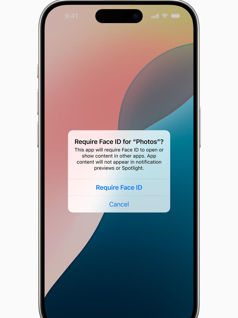 Apple users can also lock apps already programmed into their phones, such as Photos. Picture: Apple