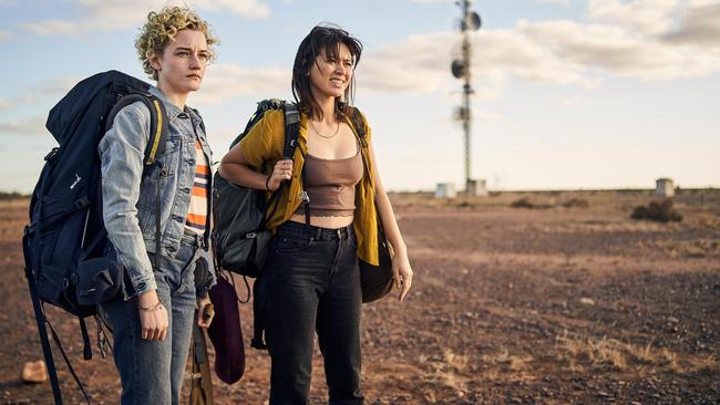 Julia Garner and Jessica Henwick in the in SA-shot film The Royal Hotel, which will open the Adelaide Film Festival in October. Picture: Supplied.