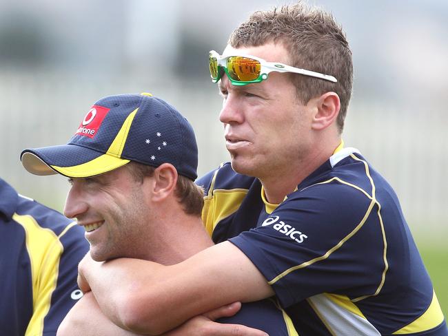 Phillip Hughes with his great mate Peter Siddle.