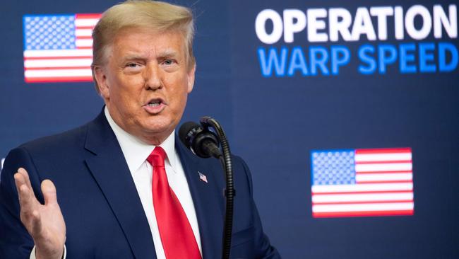 US President Donald Trump speaks during the Operation Warp Speed Vaccine Summit in the Eisenhower Executive Office Building adjacent to the White House in Washington, DC. Picture: AFP