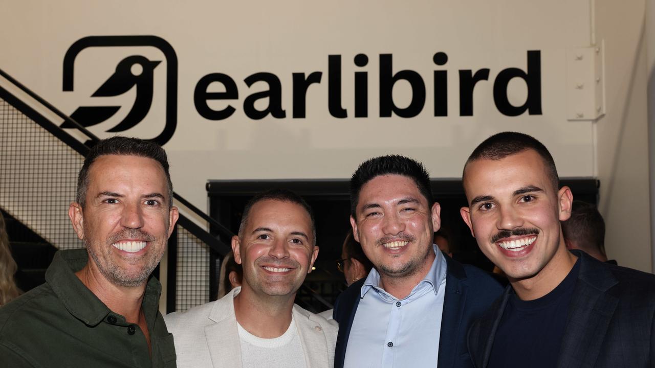 Adam Hudson, Eric Machado, Chris Jeong and Sam Hope at the Earlibird AI launch for Gold Coast at Large. Picture, Portia Large.