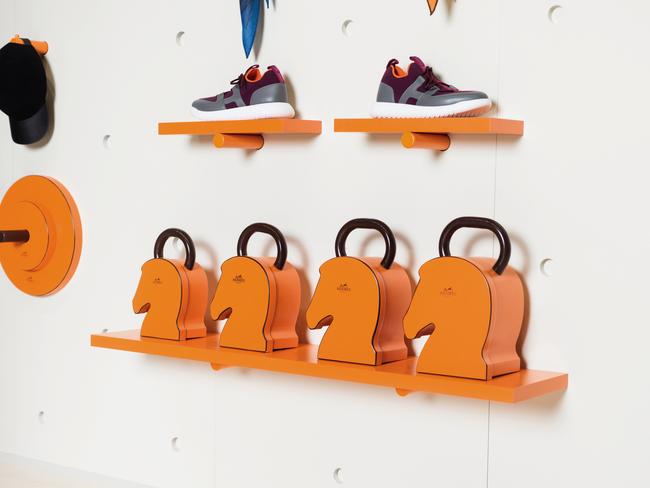 Kettlebells in the signature Hermès orange. Picture: Raffard Roussel