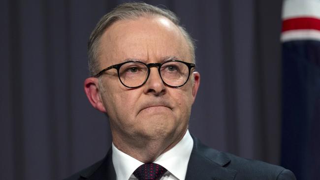 Anthony Albanese holds a press conference after the voice to parliament was defeated in the referendum at Parliament House in Canberra.