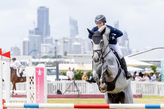 Zara Tindall competing in the Magic Millions Showjumping and Polo. Picture by Luke Marsden.