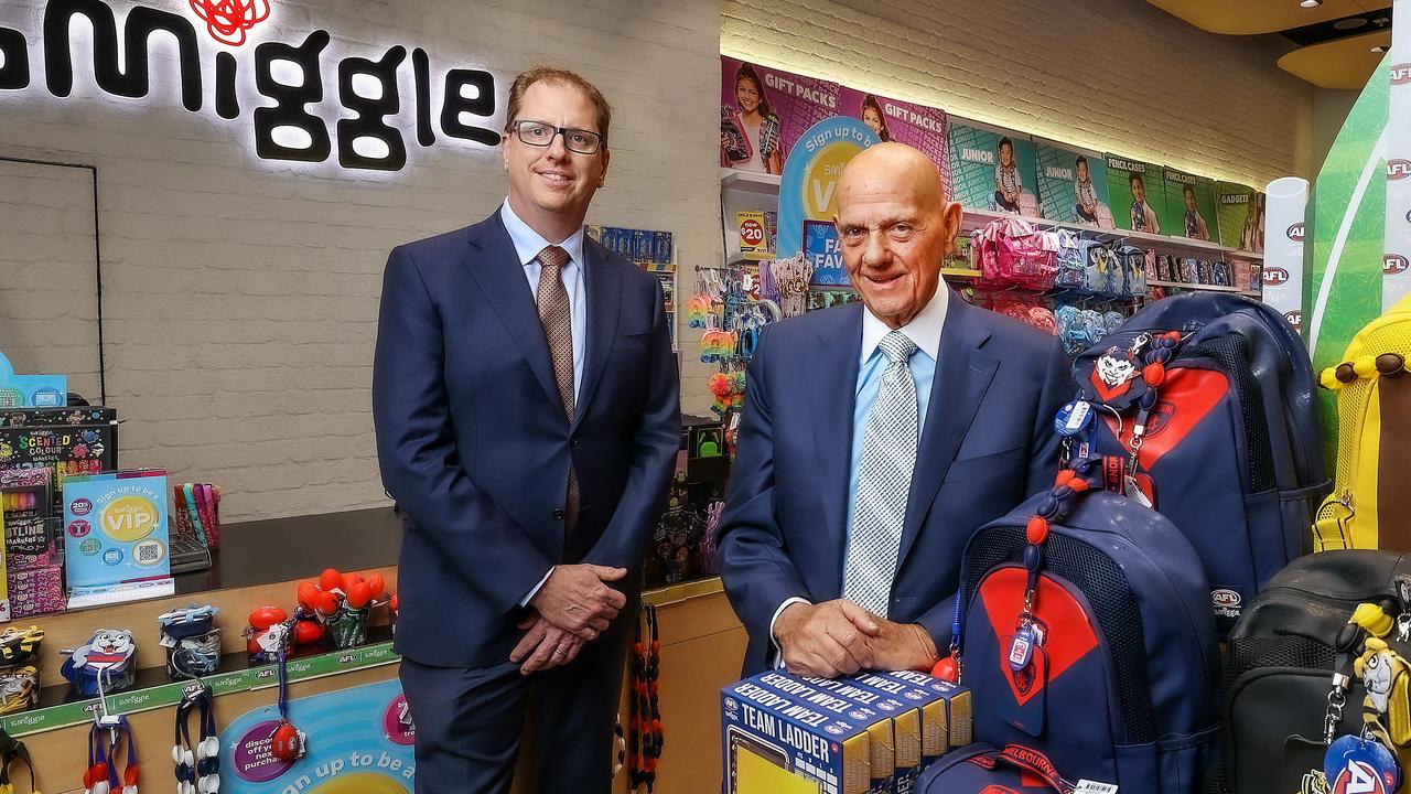 Premier Investments chairman Solomon Lew (right) and CEO Richard Murray, at a Smiggle store in Melbourne. Picture: Ian Currie