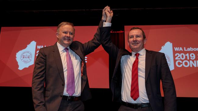 Federal opposition leader Anthony Albanese (left) and Premier of Western Australia Mark McGowan.