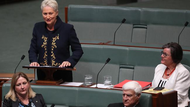 Kerryn Phelps delivering her Maiden Speech in the House of Representatives Chamber in Parliament House. Picture: Kym Smith