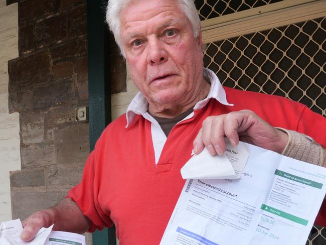 Pensioner, Bob Blackwell, 74,  of Port Adelaide, is very concerned about both electricity and gas bills going up. 4 September 2024. Picture: Dean Martin