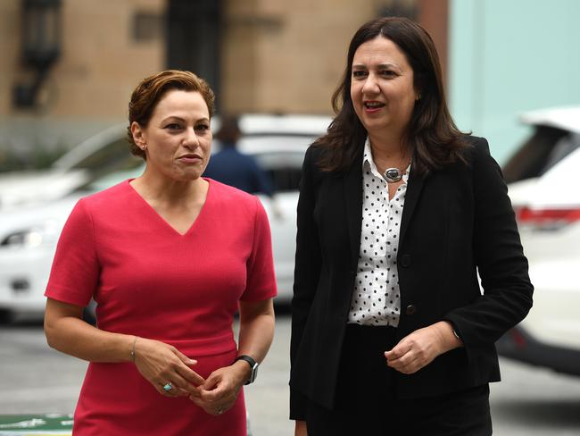 Premier Annastacia Palaszczuk (right) and Deputy Premier Jackie Trad are hoping to gain majority status in the next Parliament.